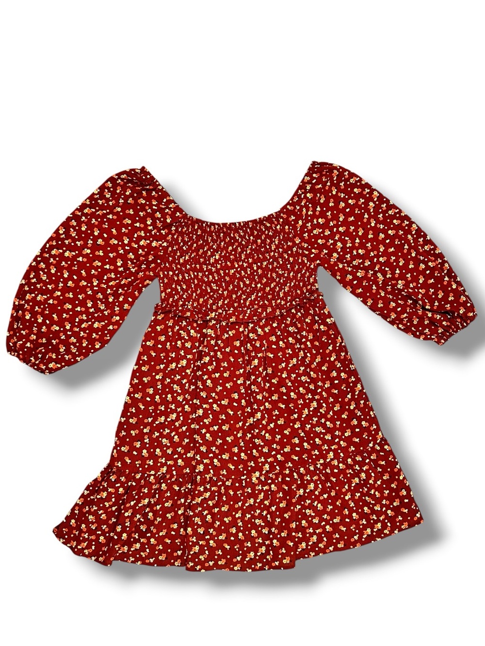 Dokotoo Brown Floral S Dress Mini Dress Off Shoulder Lantern Puff Sleeve D-2